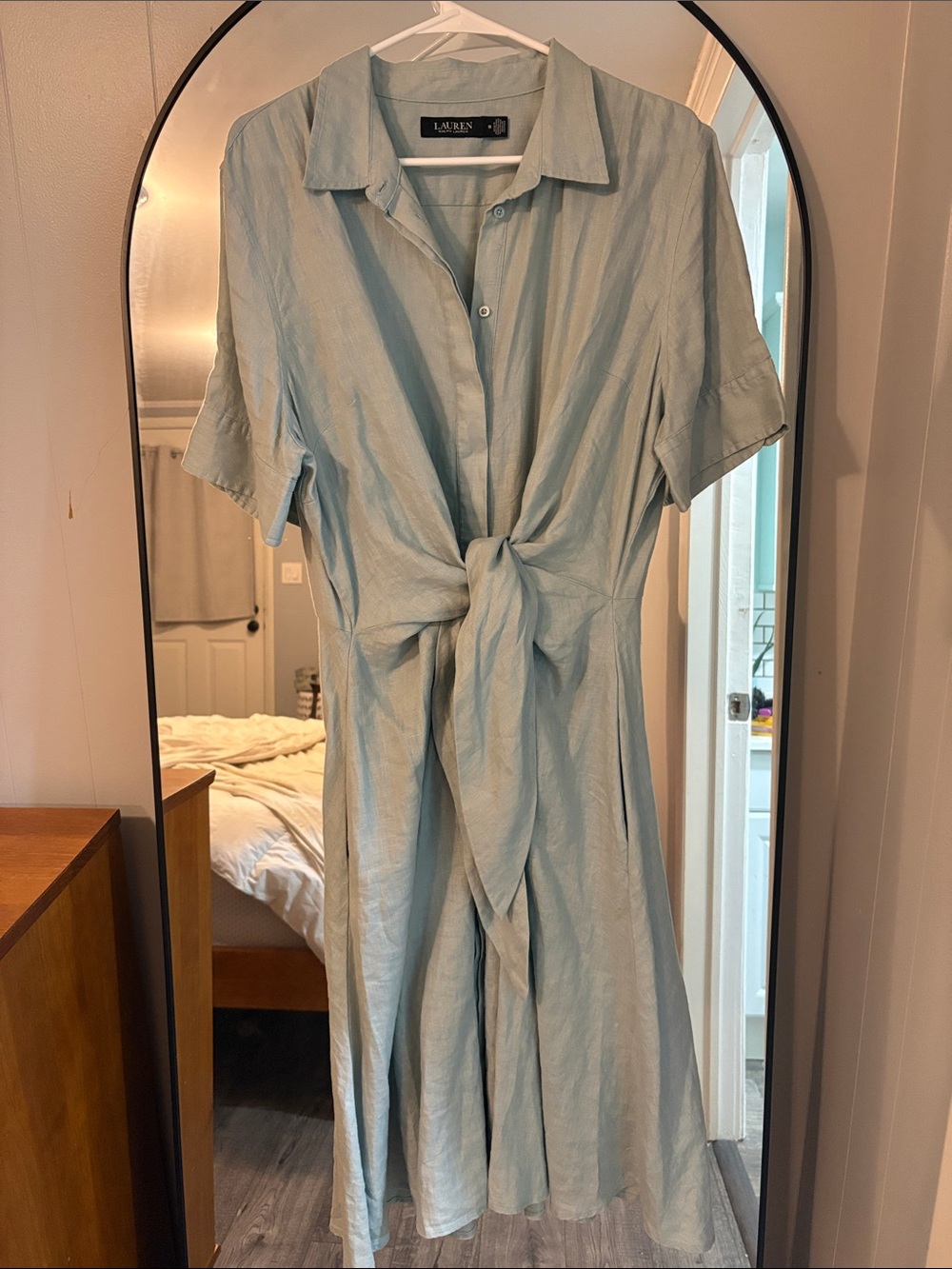 Lauren Ralph Lauren Pale Blue Tie-Front Midi Shirt Dress